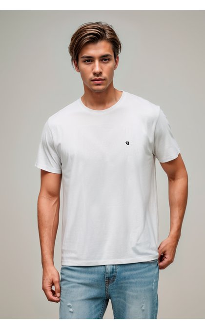 camiseta lisa masculina meia malha penteada basica riacci branco
