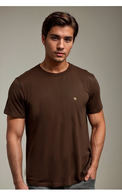camiseta lisa masculina meia malha penteada basica riacci marrom