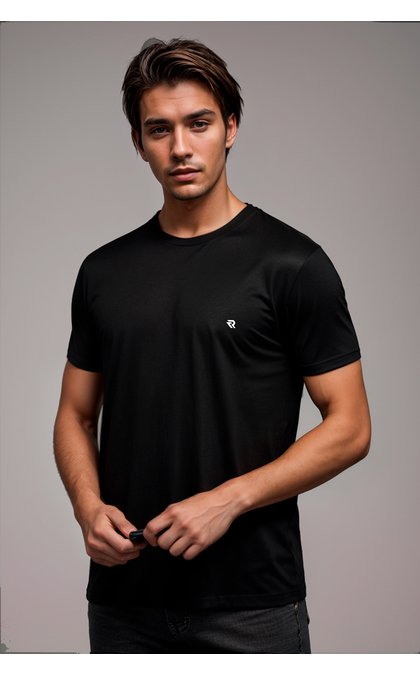 camiseta lisa masculina meia malha penteada basica riacci preto