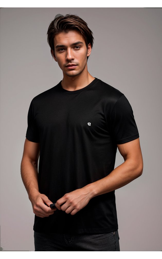 camiseta lisa masculina meia malha penteada basica riacci preto