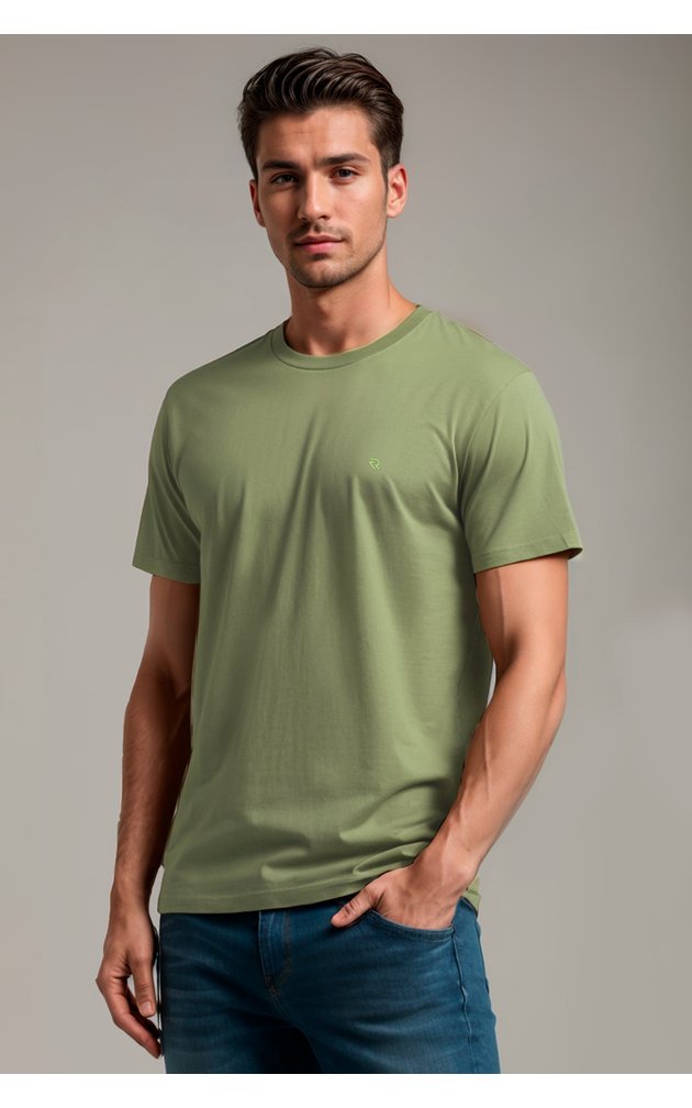 camiseta lisa masculina meia malha penteada basica riacci verde claro