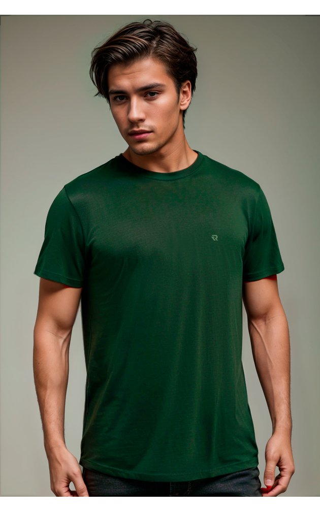 camiseta lisa masculina meia malha penteada basica riacci verde escuro