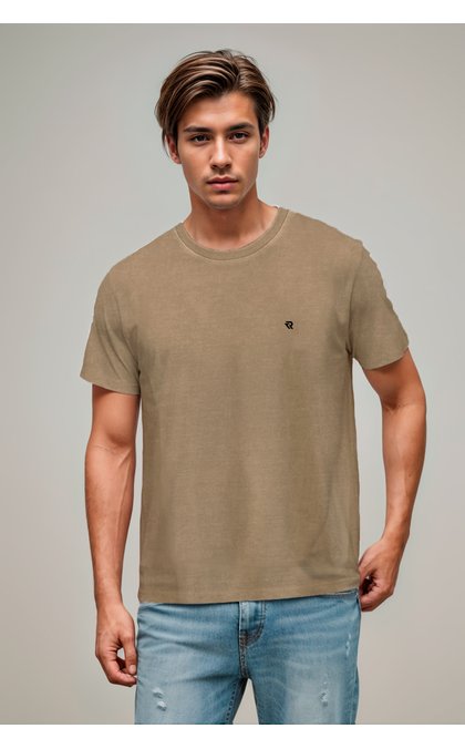 camiseta estonada masculina meia malha penteada basica riacci caqui novo