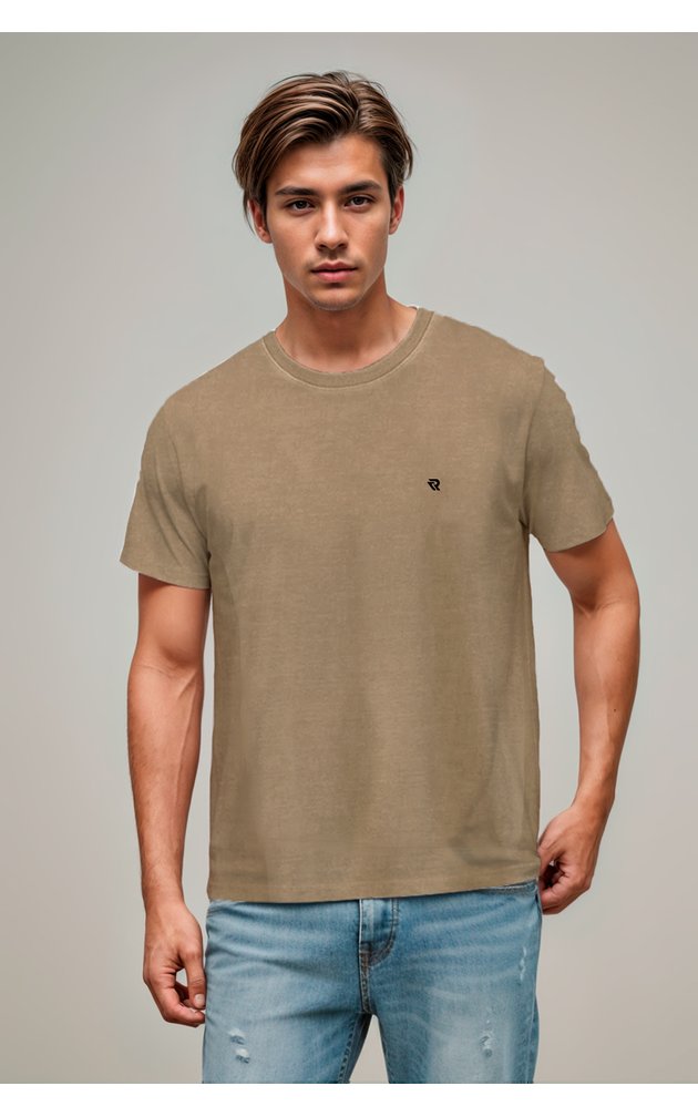 camiseta estonada masculina meia malha penteada basica riacci caqui novo