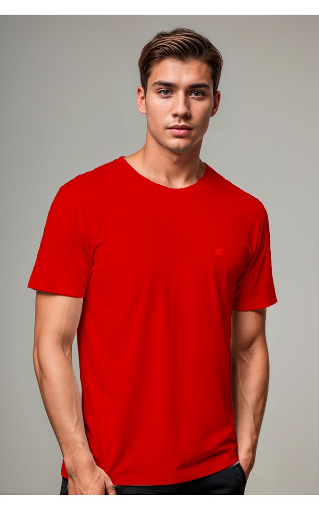 camiseta lisa masculina meia malha penteada algodao basica riacci vermelho