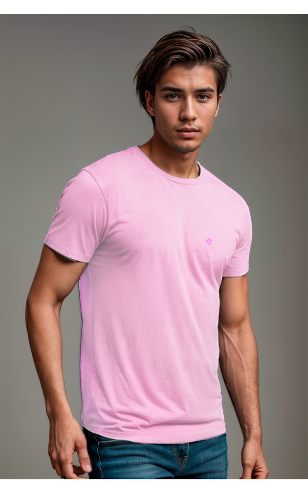 camiseta lisa masculina meia malha penteada algodao basica riacci rosa claro