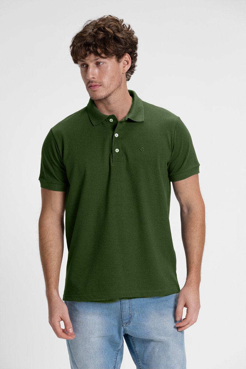 camisa polo riacci verde militar piquet masculino